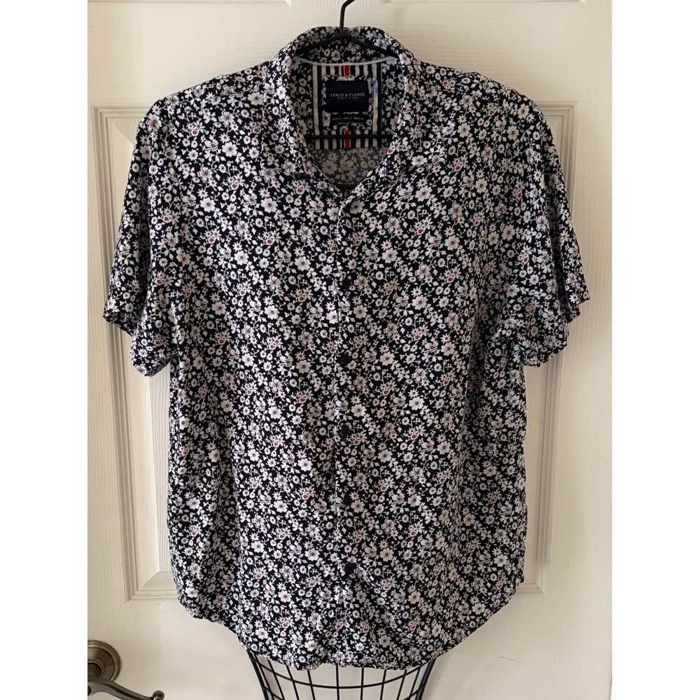 Denim & Flower Ricky Singh Men's L Black Floral Short Sleeve Shirt
